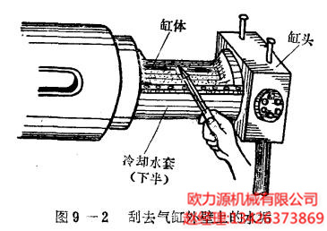 刮去氣缸外壁的水垢